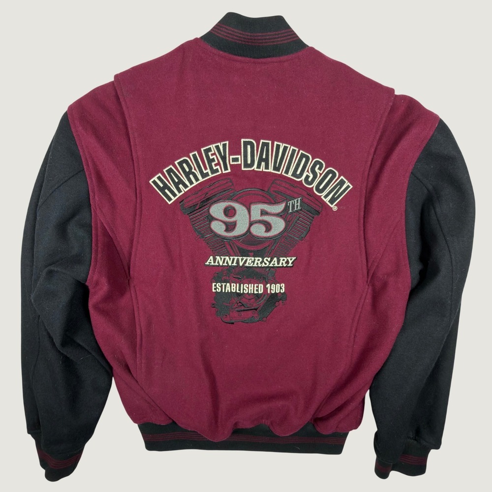 Vintage Harley Davidson 95th Anniversary Wool Bomber Jacket Burgundy XXS 1998